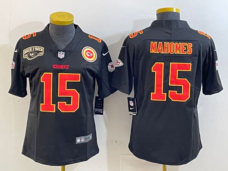 Youth Kansas City Chiefs #15 Mahomes Black 2025 Nike Vapor Limited NFL Jersey style 4